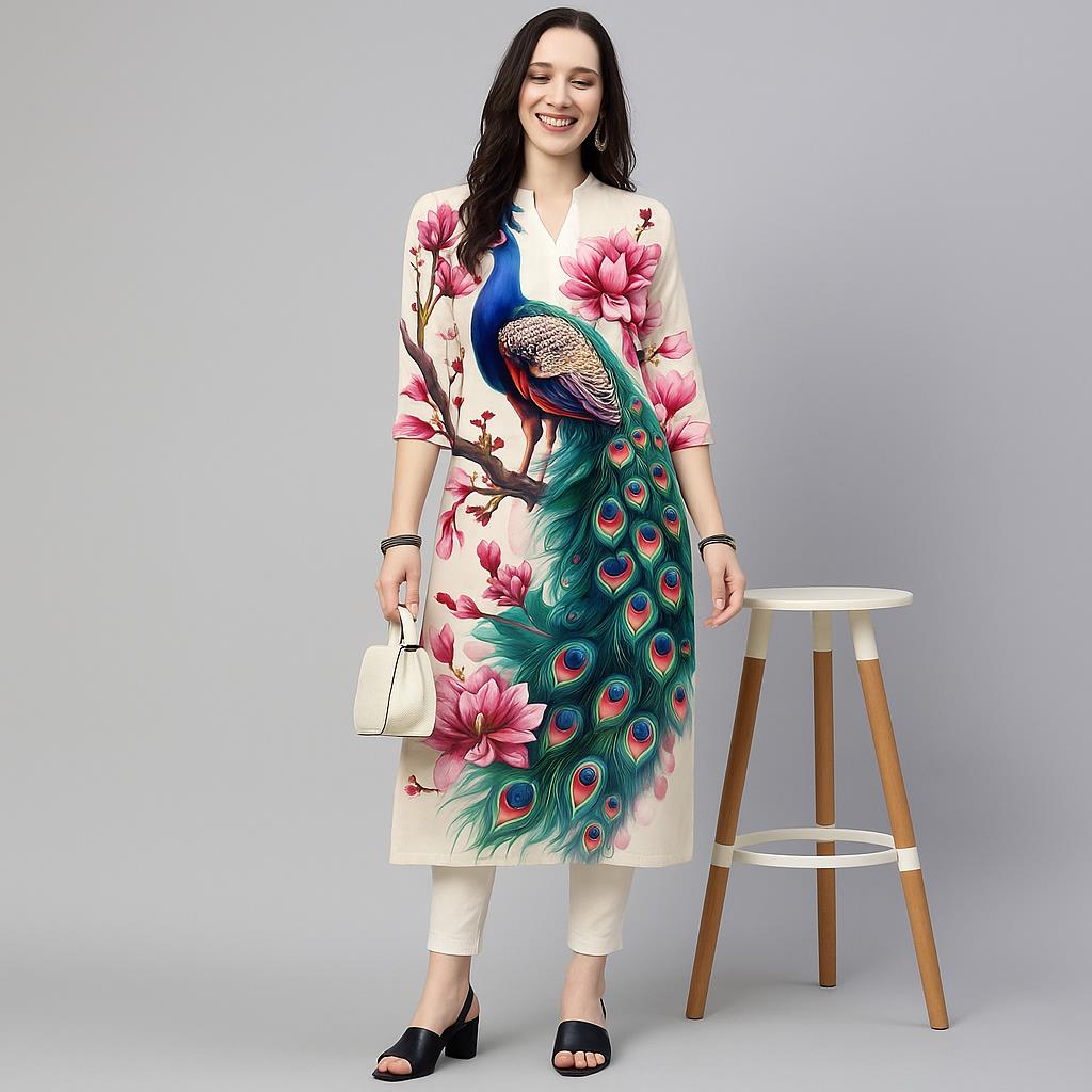 Ethnic Fashion Kurtis - الطاووس المرأة كورت فساتين راقية عادية