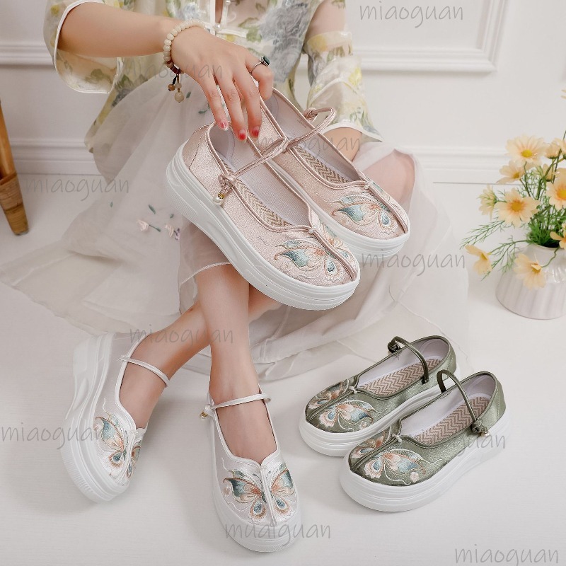 Ethnic Style - أحذية نسائية بنمط صيني مطرزة بنعل