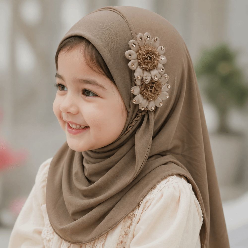 Ethnic Fashion Girls - حجاب أطفال عصري بنقوش زهور سادة،
