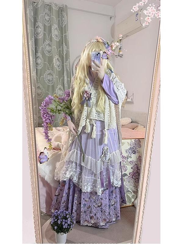 Hanbok Modern Set - طقم هانفو أرجواني بتصميم لطيف، تنورة