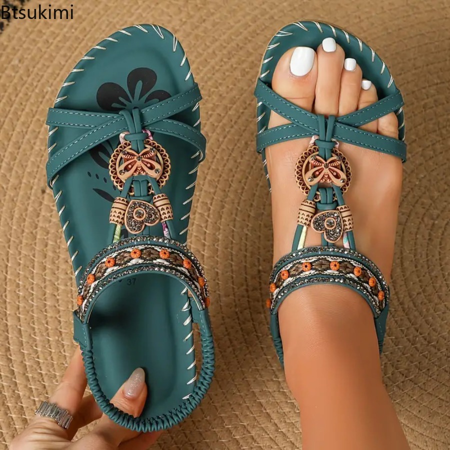 Ethnic Fashion - صنادل نسائية بوهيمية للشاطئ والمناسبات الخارجية،