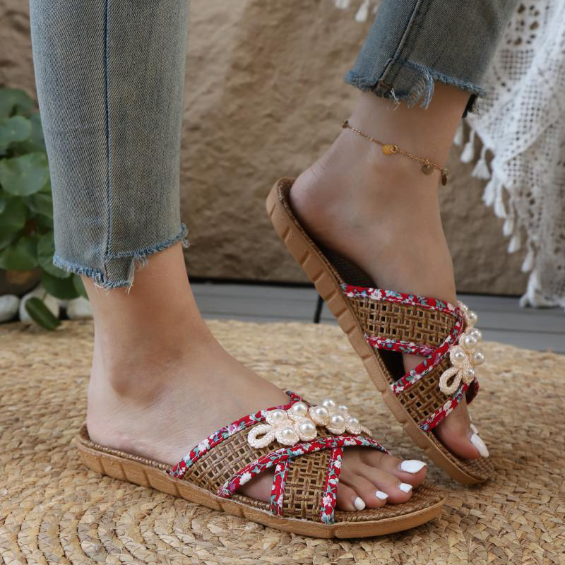 صنادل نسائية مسطحة منسوجة من ا - مراجعة Ethnic Fashion Walk وسعره