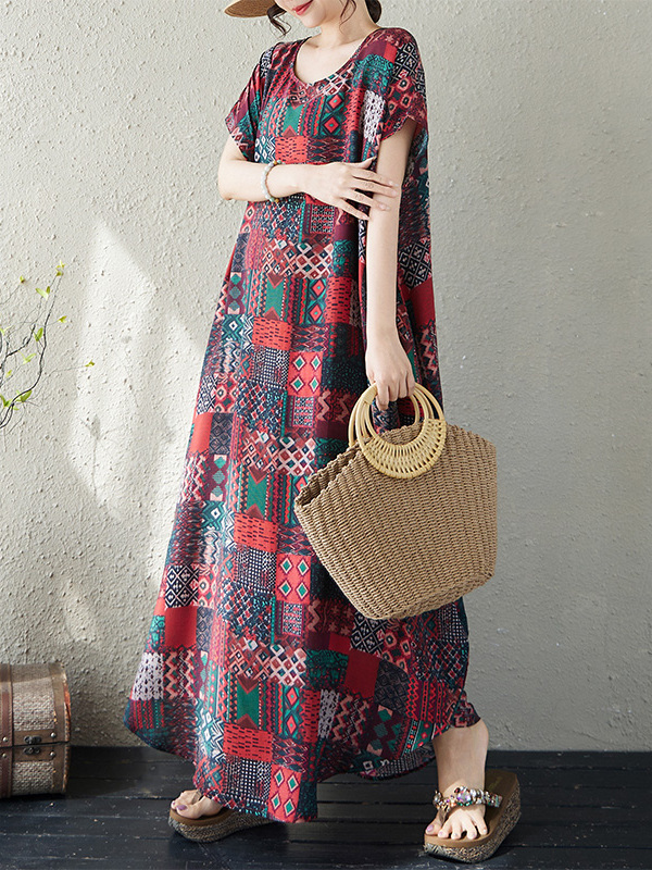 فستان ماكسي فضفاض بياقة مستدير - مراجعة Ethnic Fashion Walk وسعره